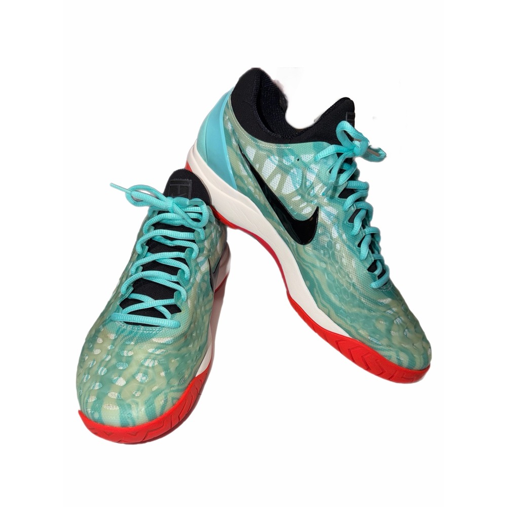 Nike Zoom Cage 2 Light Aqua Bright Crimson Tennis Shoes Size 11.5